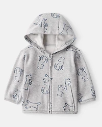 Baby Boy Dog Print Long-Sleeve Hoodie - Grey