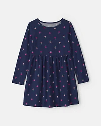 Girls Floral Long-Sleeve Dress - Navy Blue