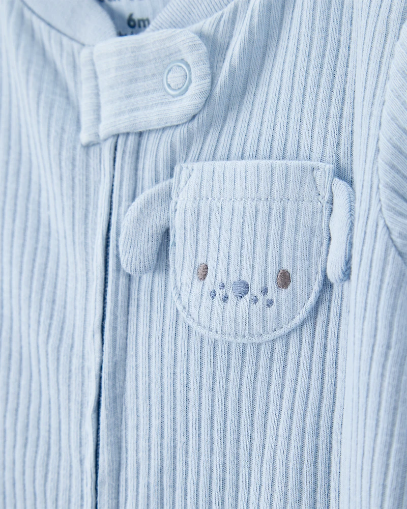 Baby Dog Pocket 2-Way Zip Ribbed Sleeper pyjamas