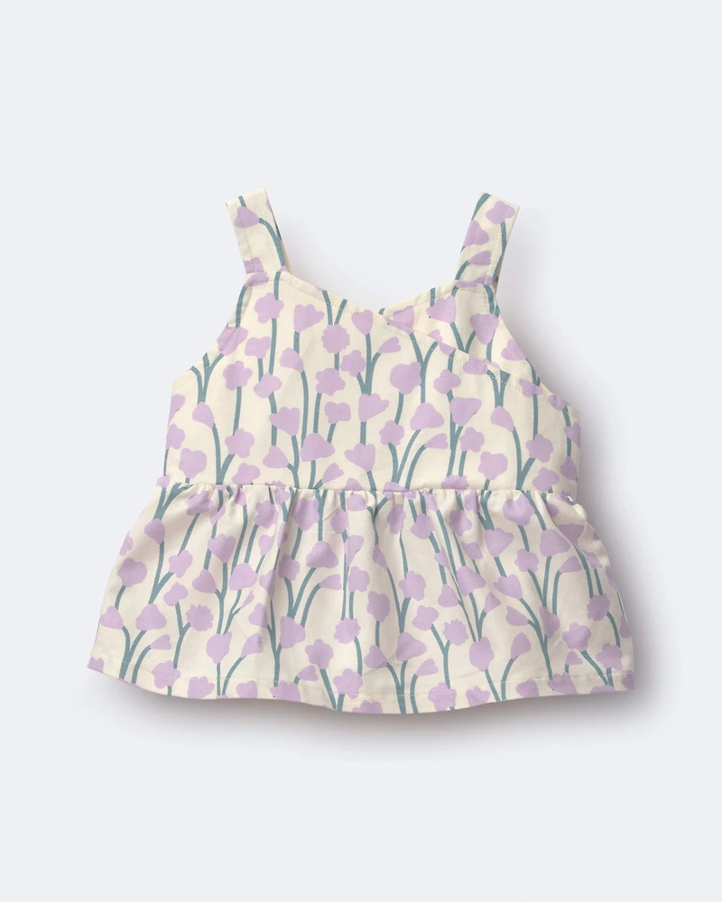 Toddler Girl Peplum Tank Top Wildflower Print - Cream