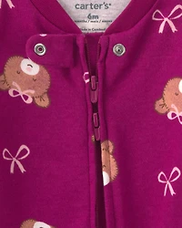 Baby Girl Bear 100% Cotton 2-Way Zip Sleeper - Purple