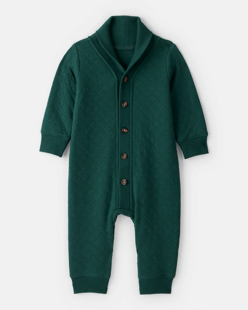 Baby Boy Quilted Long-Sleeve Jumpsuit - Green