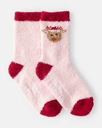 Toddler Reindeer Cozy Socks - Pink