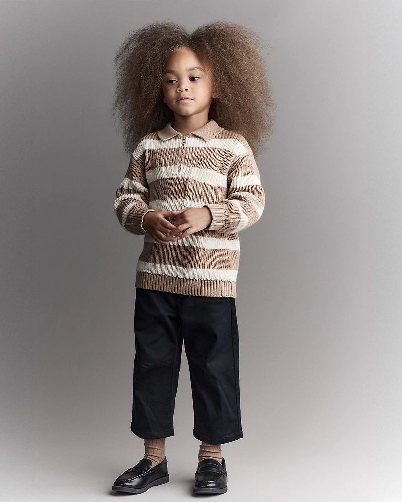 Toddler Striped Quarter-Zip Sweater - Tan/White