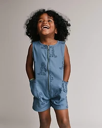 Toddler Boy Romper with Otter Pockets Fishing Tiger Print - Slate