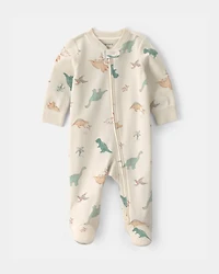 Baby Dinosaur 100% Cotton 2-Way Zip Sleeper - Cream