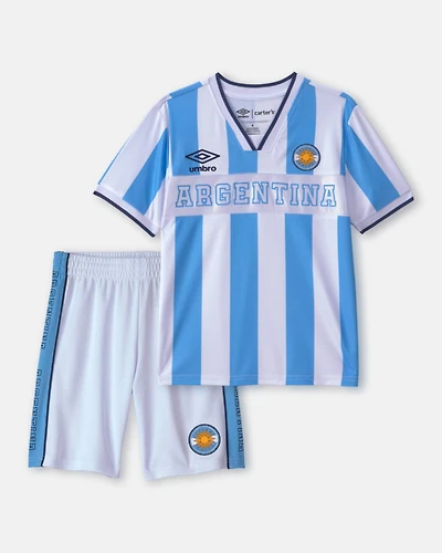 Kids 2-Piece Umbro Argentina Soccer Jersey & Short Set - Light Blue/White