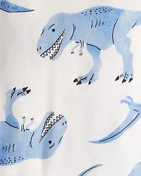Toddler Boy Dinosaur Print 100% Cotton Long-Sleeve 4-Piece Pyjamas - White/Blue