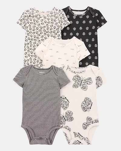 Baby Girl 5-Pack Striped Butterfly Short-Sleeve Cotton Bodysuits