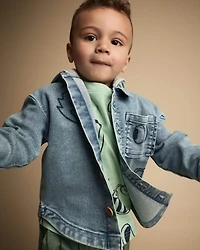 Toddler Denim Hooded Jacket Avenue Wash - Blue/Heather Grey