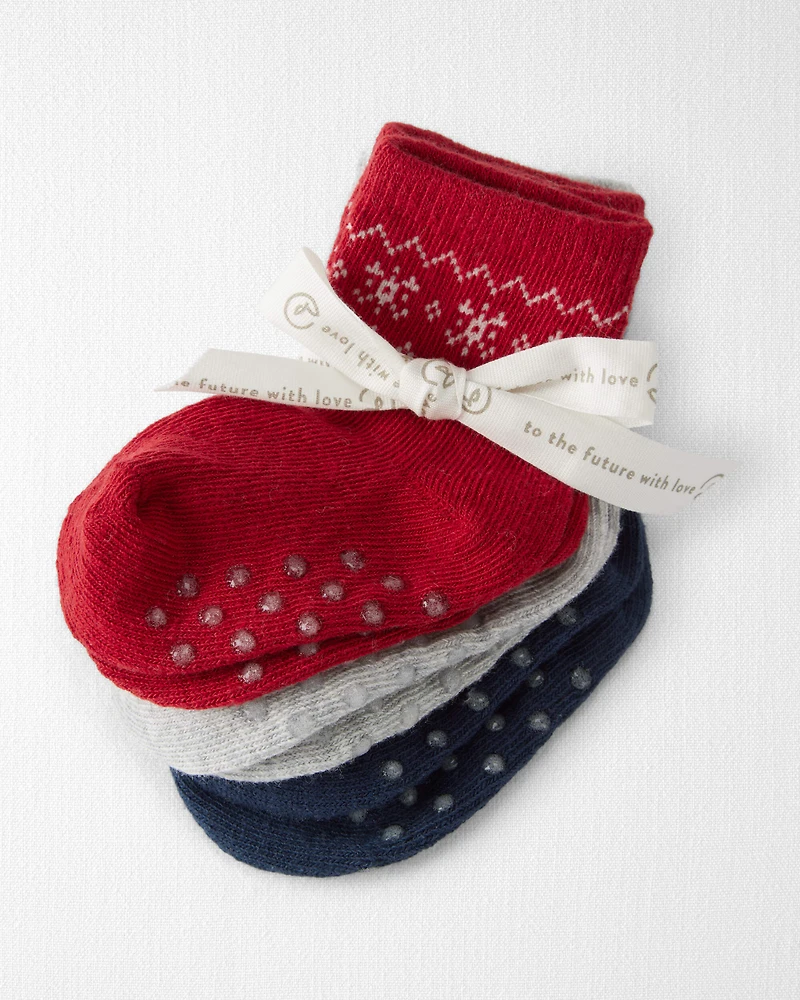 Baby 3-Pack No-Slip Holiday Socks Made with Organic Cotton
