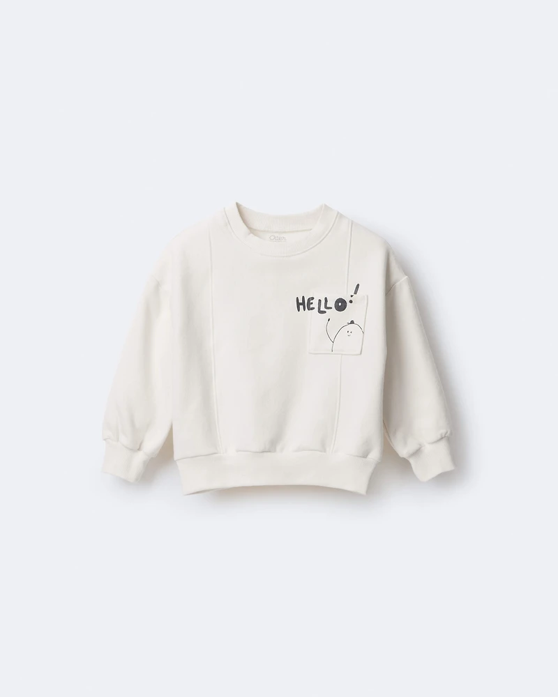 Toddler 'Hello!' Pullover Sweatshirt - Cream
