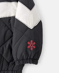 Baby Girl Colour Block Puffer Jacket - Black