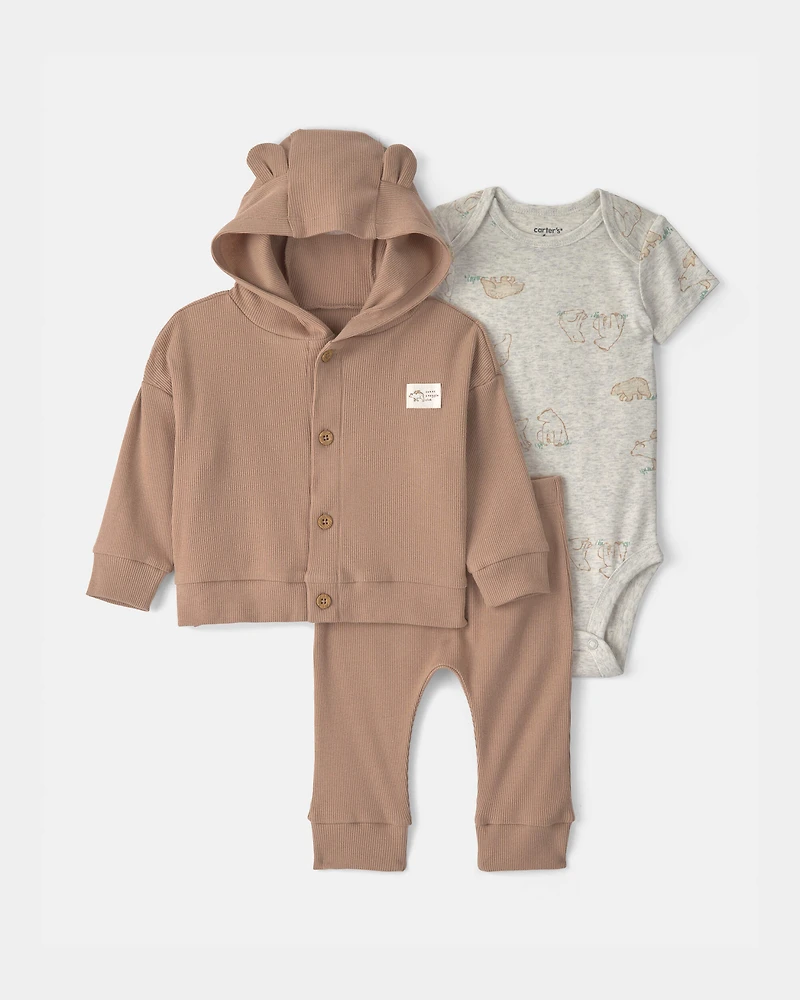 Baby 3-Piece Bear Layering Set - Grey/Brown