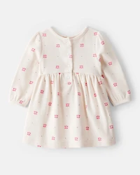 Baby Girl 2-Piece Floral Motif Sherpa Long-Sleeve Dress Set - White/Pink