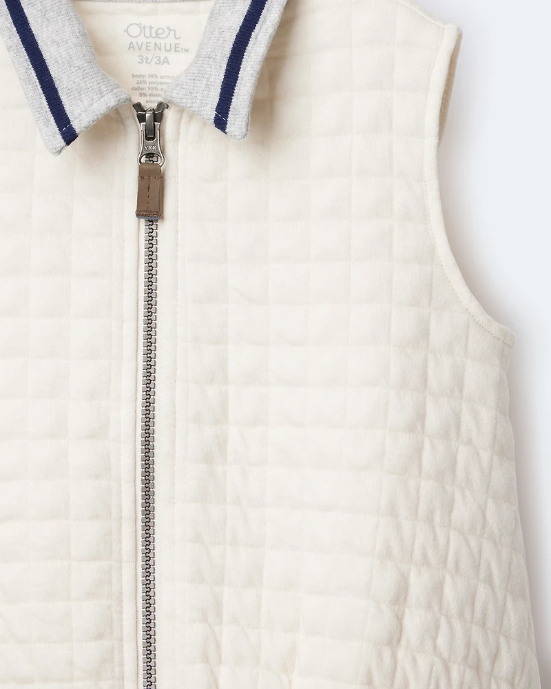 Toddler Quilted Zip-Up Collard Vest - Cream
