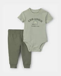 Baby Boy 2-Piece 'Football Club' Bodysuit & Pant Set - Green