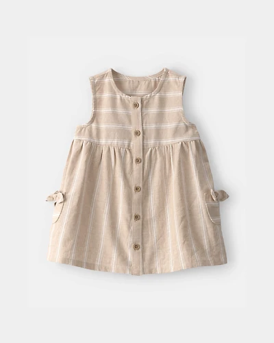 Baby Girl Stripe Sleeveless Dress - Khaki/Ivory