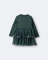 Toddler Girl Tree Pom Long-Sleeve Tutu Dress - Green