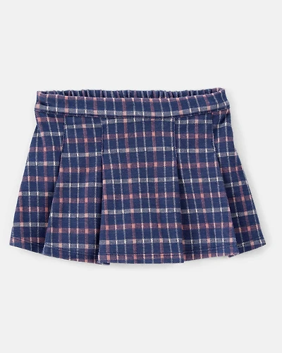 Toddler Girl Plaid Knit Skort - Navy