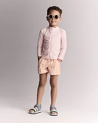 Toddler Boy Off-Center Stripe Swim Trunk - Rose/Light Orange