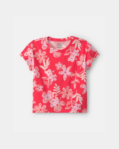 Girls Floral Short-Sleeve Top - Coral