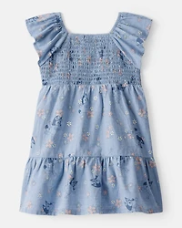 Baby Girl Bluey Floral Print Denim Dress - Blue