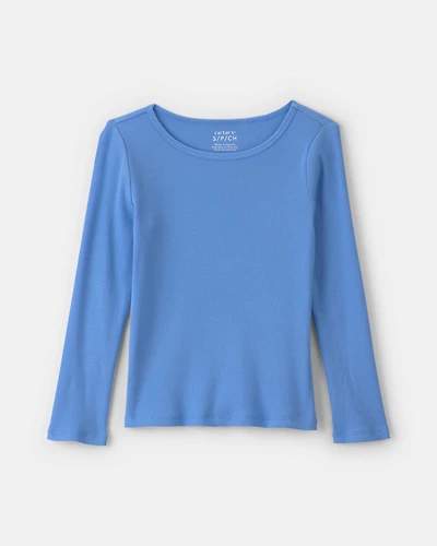 Girls Long-Sleeve Ribbed Top - Blue