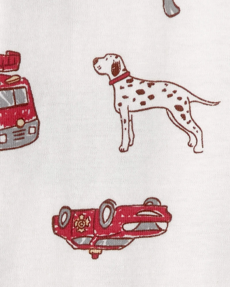 Toddler Boy Firetruck 100% Cotton Snug Fit 1-Piece Pyjama Set - White
