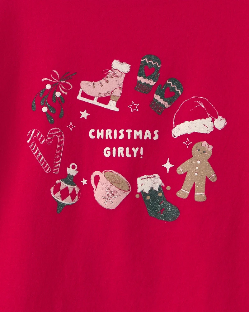 Girls Christmas Long-Sleeve Graphic Tee - Red