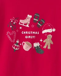 Girls Christmas Long-Sleeve Graphic Tee - Red