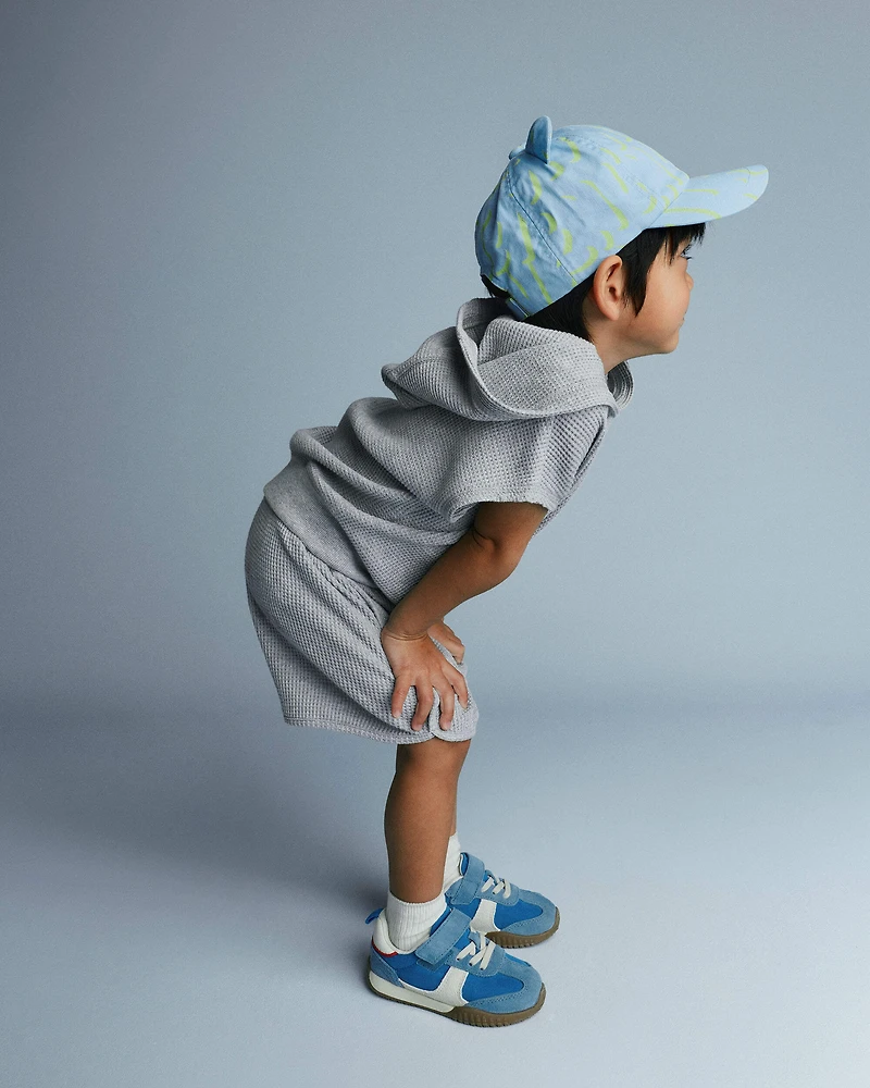 Toddler Baseball Hat with Ears Abstract Print - Blue