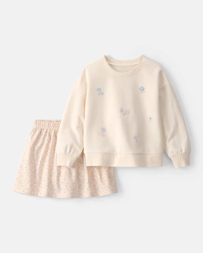 Toddler Girl 2-Piece Floral French Terry Top & Skort Set - Cream
