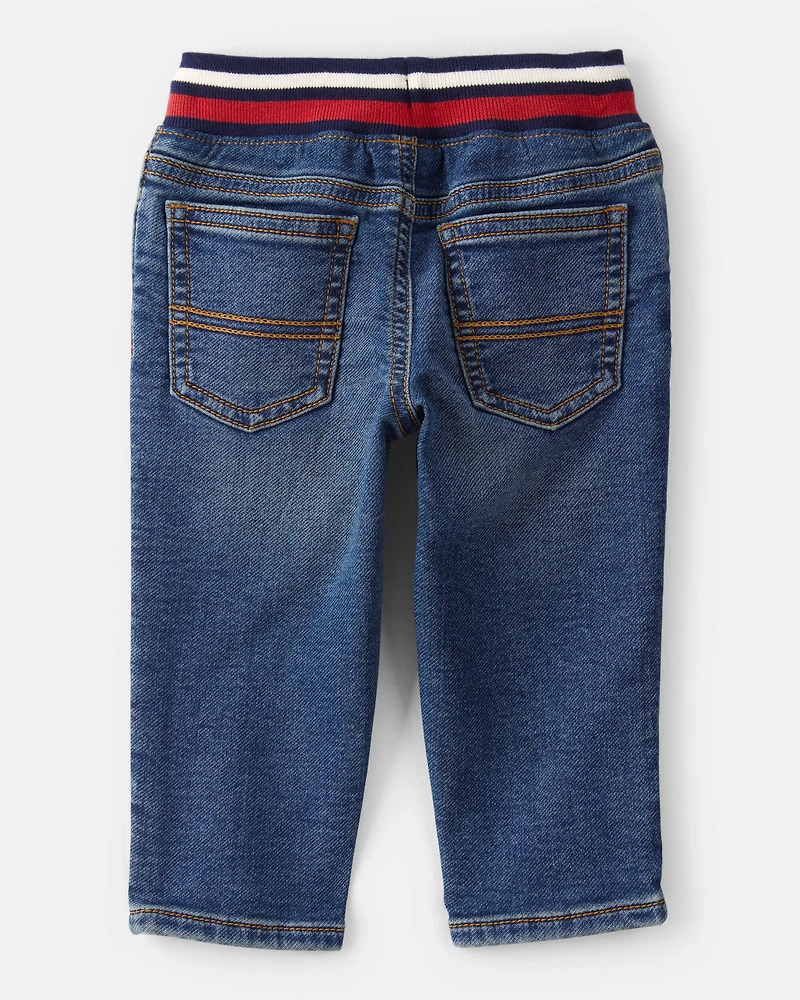 Baby Boy  Straight Pull-On Varsity Denim Pants - Medium Wash