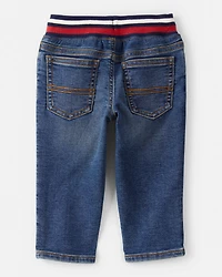 Baby Boy  Straight Pull-On Varsity Denim Pants - Medium Wash