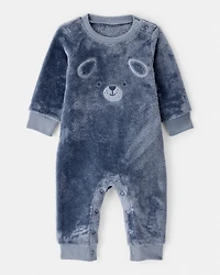 Baby Boy Dog Velour Long-Sleeve Snug Fit Jumpsuit - Blue