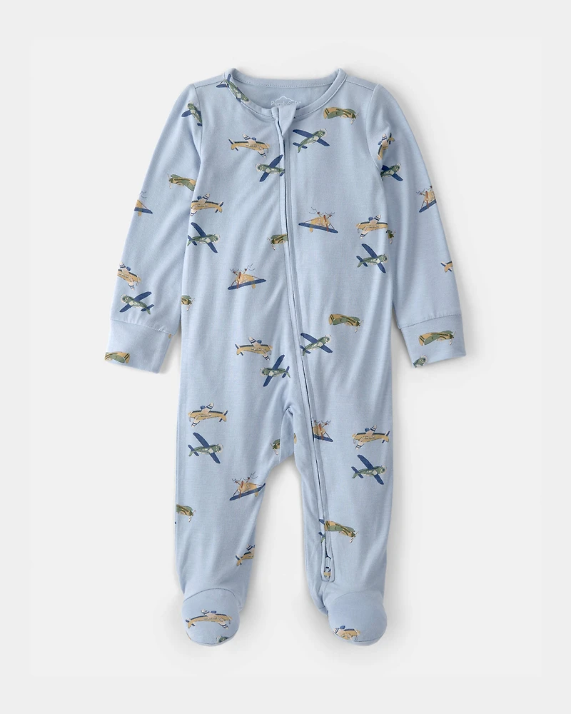 Baby Boy Plane 2-Way Zip PurelySoft Sleeper - Blue