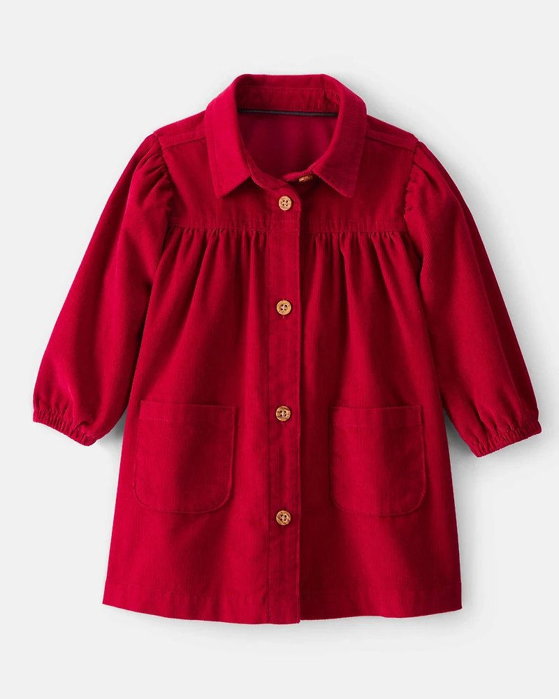 Baby Girl Corduroy Long-Sleeve Dress - Red