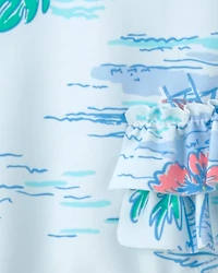 Baby Girl Beach Long-Sleeve 1-Piece Swimsuit - Blue