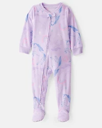 Toddler Girl Unicorn Print Loose Fit Long-Sleeve 2-Way Zip 1-Piece pyjamas - Purple