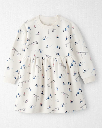 Toddler Girl French Terry Dress Made with Organic Cotton Snowy Slopes Print