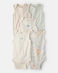 Baby 5-Pack Animals Sleeveless Multipack Bodysuits - Cream