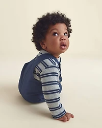 Baby Boy 2-Piece Striped Sports Thermal Overall Set - Navy