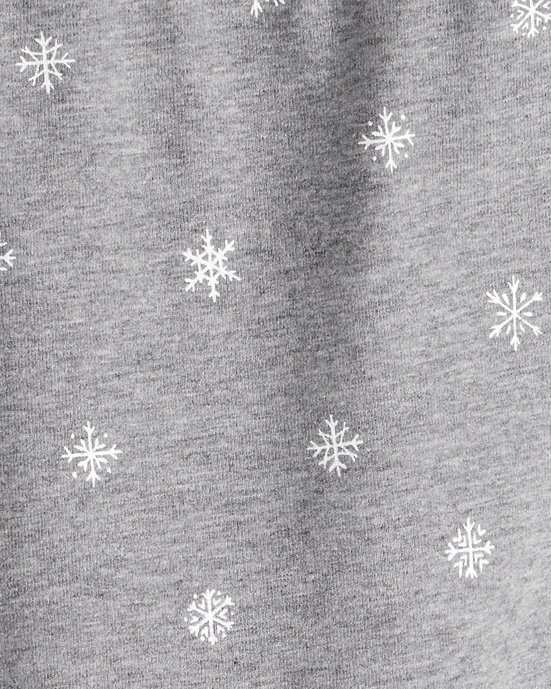 Girls Snowflake Print Cotton Pull-On Stretch Leggings - Grey