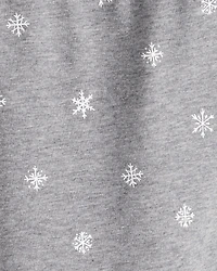 Girls Snowflake Print Cotton Pull-On Stretch Leggings - Grey