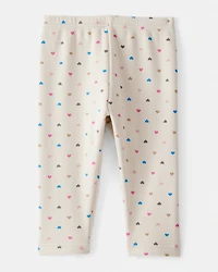 Baby Girl Heart Print Pull-On Stretch Cozy Leggings - Cream