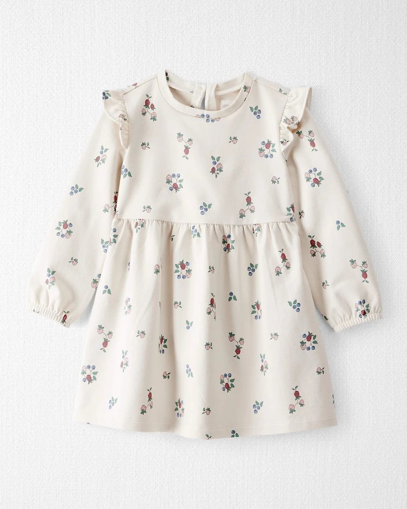 Toddler Girl Organic Cotton French Terry Dress Berry Blossom Print
