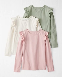Girls 3-Pack Organic Cotton Flutter Long Sleeve Tees