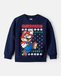 Boys Nintendo Super Mario Long-Sleeve Pullover Sweatshirt - Blue