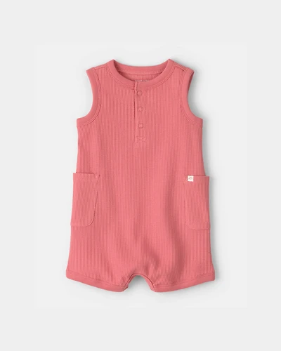 Baby Waffle-Knit Sleeveless Romper - Orange